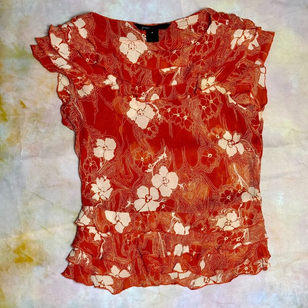 VTG 90s Marc Jacobs Vibrant Bold Silk Peplum Floral Silk Top